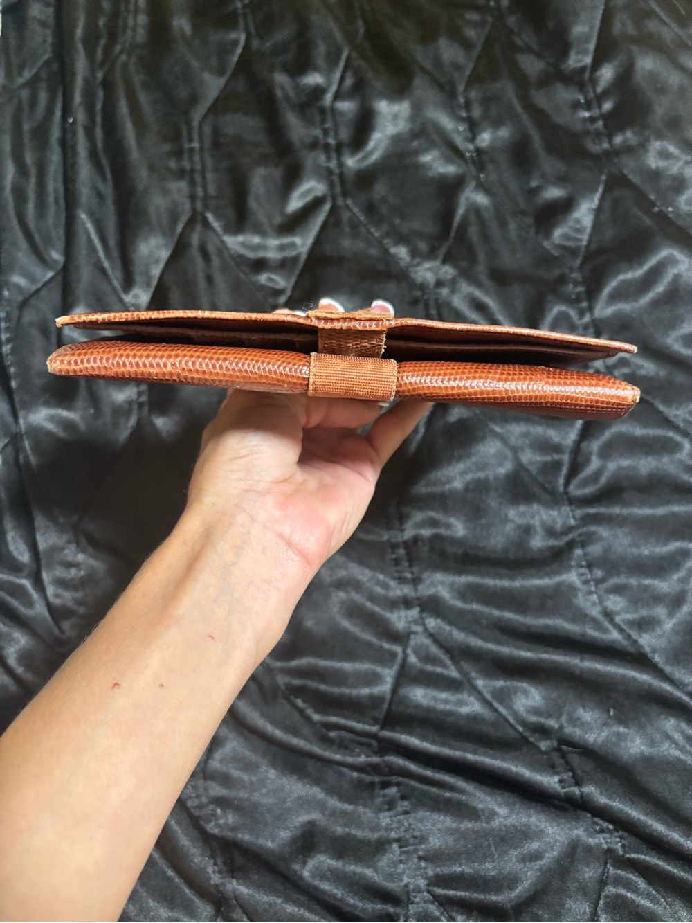 Salvatore Ferragamo Brown Lizard-Texture Leather Wallet Clutch with Gold Buckle - Picture 9 of 11